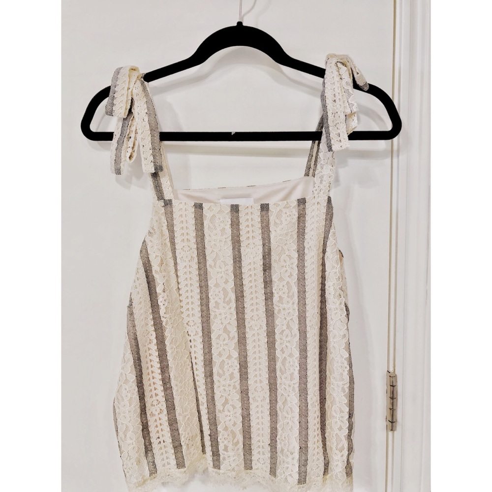 Cream and dark grey lace top